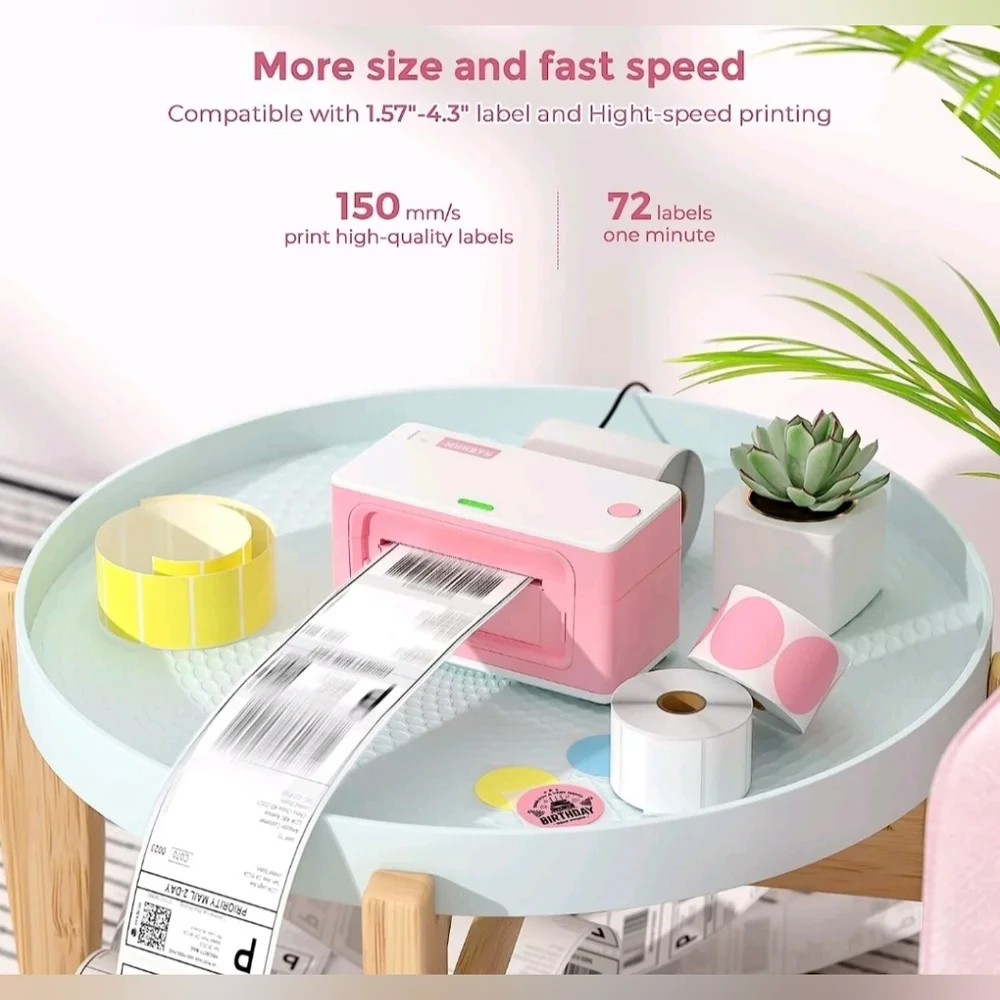 MUNBYN Thermal Label Printer 150mm/s 4x6 Desktop USB l - Pink